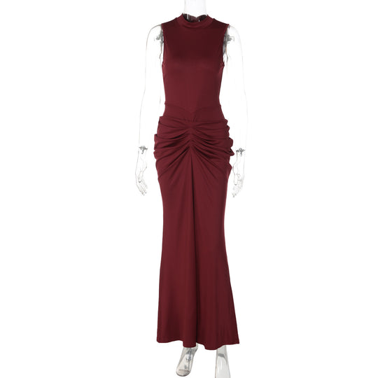 Damen Elegantes Maxikleid mit asymmetrischem Schnitt und hochgeschlossenem Design R&B