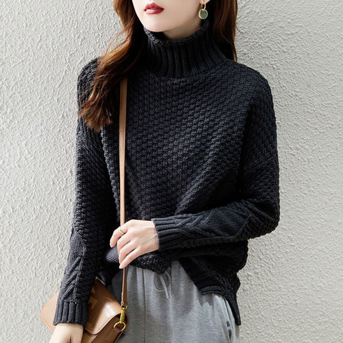Damen Grobstrickpullover mit hohem Kragen und strukturiertem Design R&B