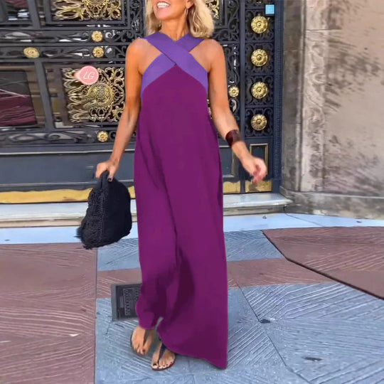 Damen Maxikleid mit raffiniertem Kreuz-Ausschnitt und fließendem Schnitt R&B
