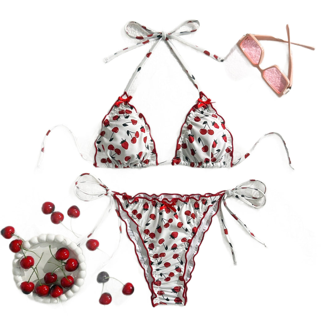 Damen Triangel-Bikini mit verspieltem Kirschmuster R&B