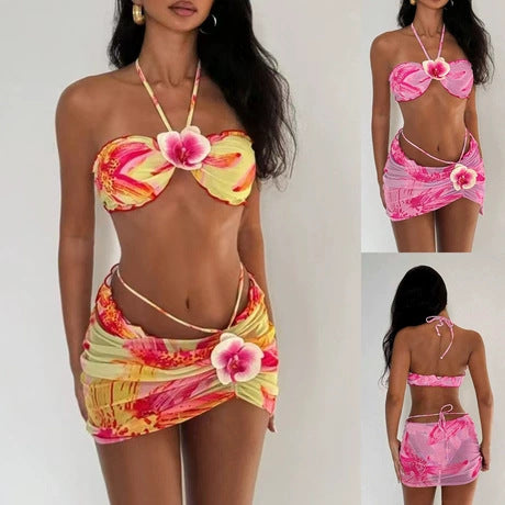Damen Bandeau-Bikini mit verziertem Rock R&B