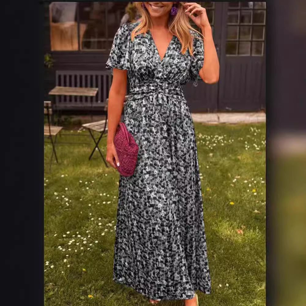 Damen Maxikleid mit floralem Muster und raffinierten Ärmeln R&B