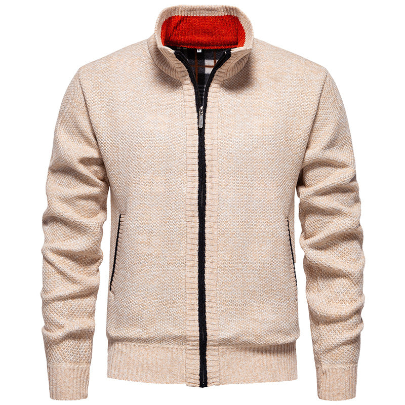 Herren stylischer Strickjacke mit hohem Kragen und praktischen Taschen R&B