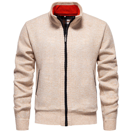 Herren stylischer Strickjacke mit hohem Kragen und praktischen Taschen R&B