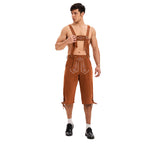 Herren nan knielange traditionelle Lederhose mit besticktem Brustlatz und verstellbaren Trägern R&B