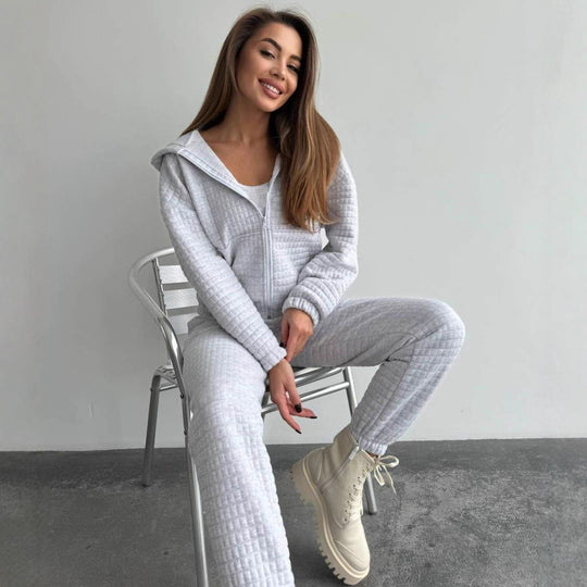 Damen stilvolles und bequemes Set aus gefüttertem Oberteil und Jogginghose R&B