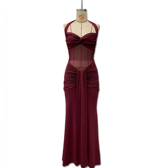 Damen Elegantes Maxikleid mit Tiefem Rückenausschnitt und Raffinierten Falten R&B