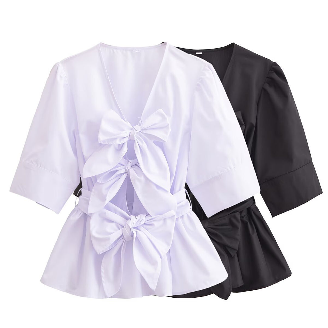 Damen elegante Bluse mit Schleifendetails R&B
