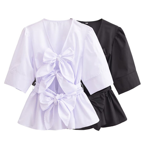 Damen elegante Bluse mit Schleifendetails R&B