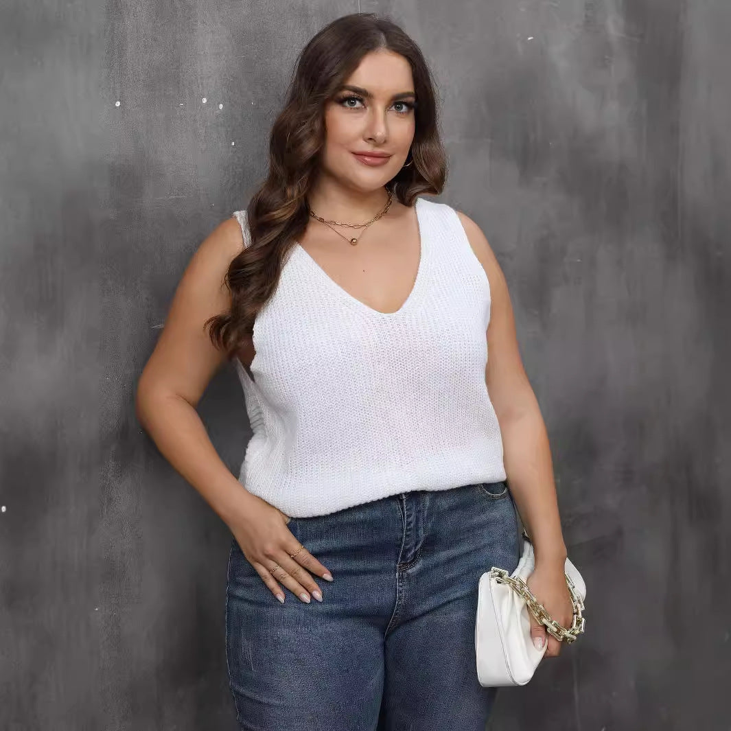Damen luftiges Stricktop mit V-Ausschnitt R&B