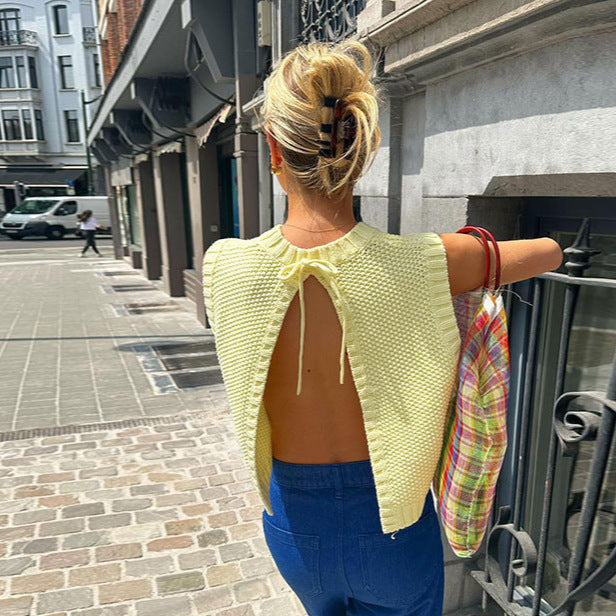 Damen ärmelloses Strickoberteil mit strukturiertem Muster R&B