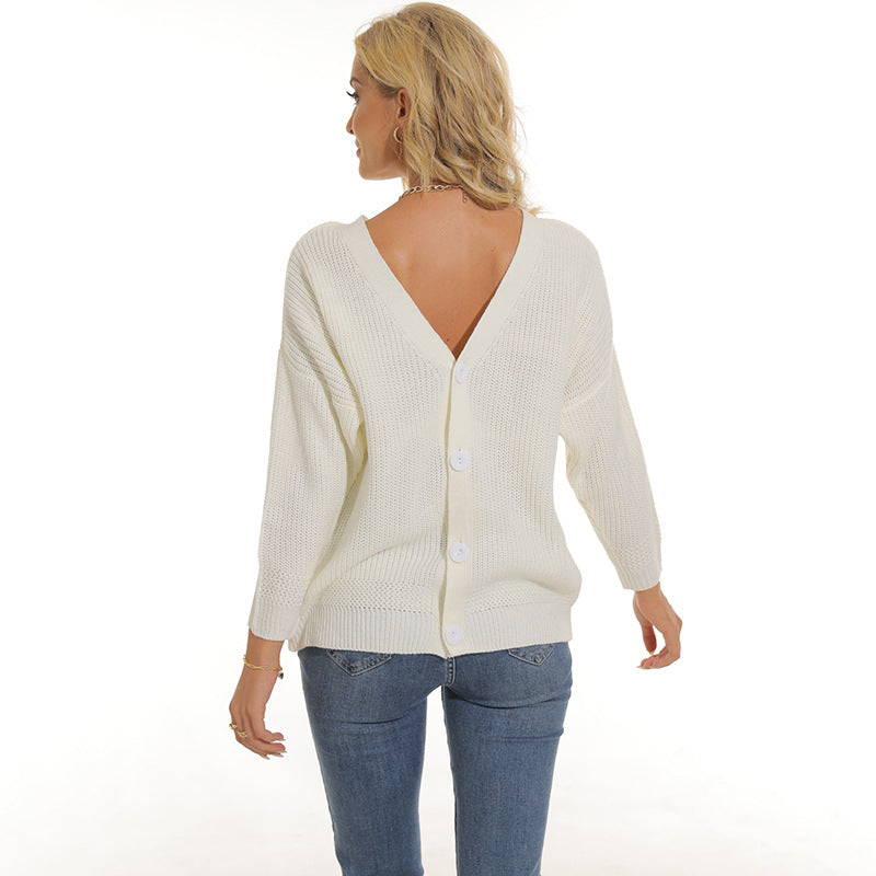 Damen Strickjacke mit tiefem V-Ausschnitt und dekorativer Knopfleiste R&B