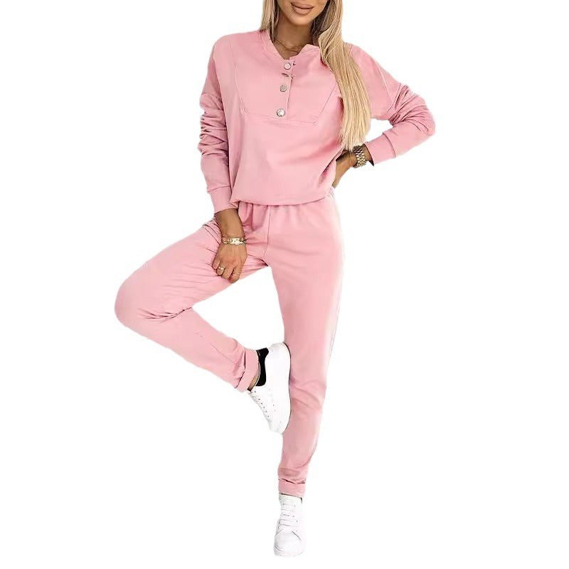 Damen Freizeit-Jogginganzug mit eleganten Knopfdetails R&B