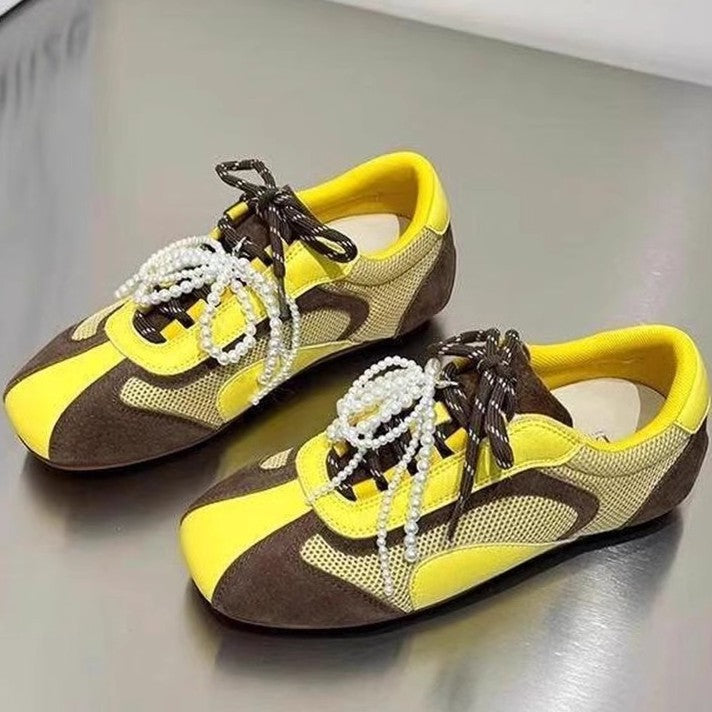 Damen modische Sneaker mit eleganten Perlenakzenten und atmungsaktivem Obermaterial R&B