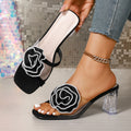 Damen Absatzsandalen mit floralen Applikationen und transparentem Blockabsatz R&B