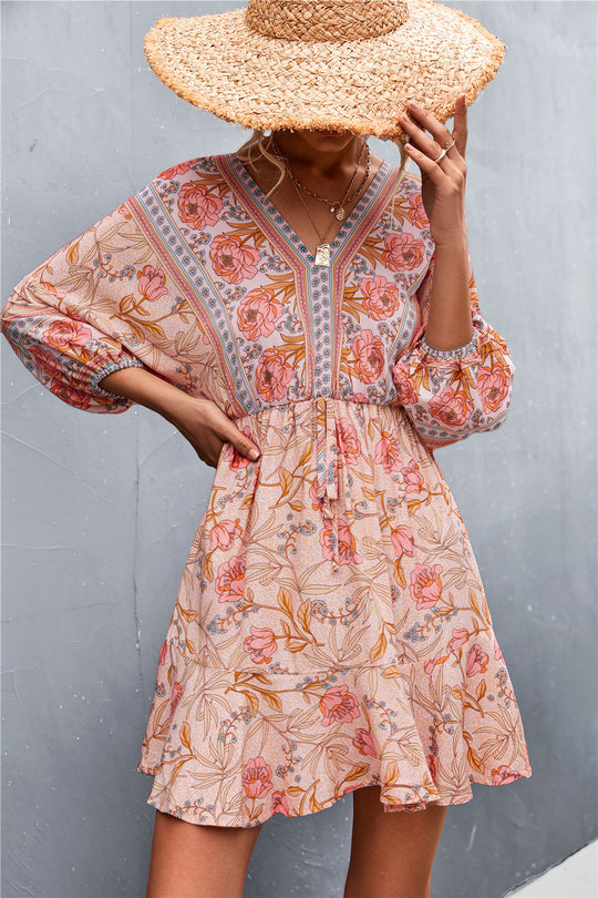Damen Sommerliches Blusenkleid mit auffälligem floralen Muster und eleganten Puffärmeln R&B