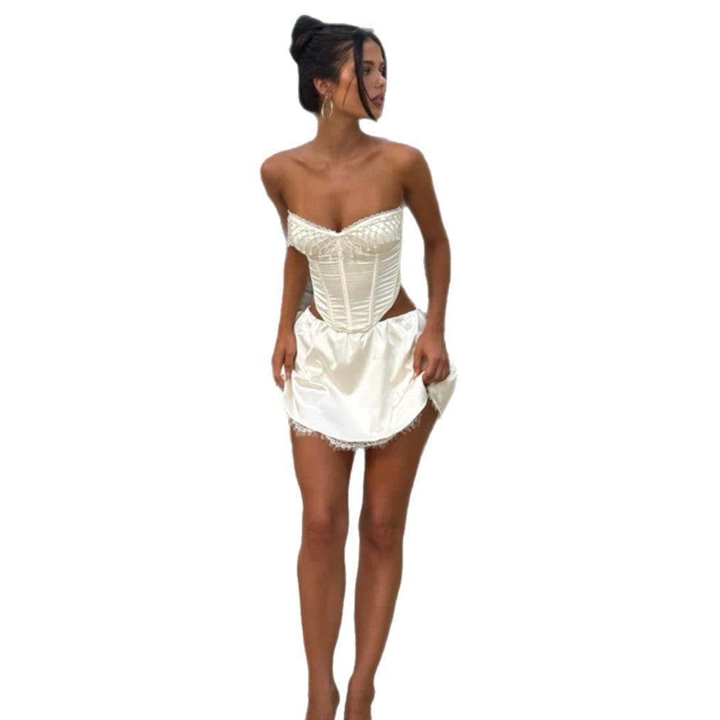 Damen Spitzen-Bustier und Minirock-Set R&B