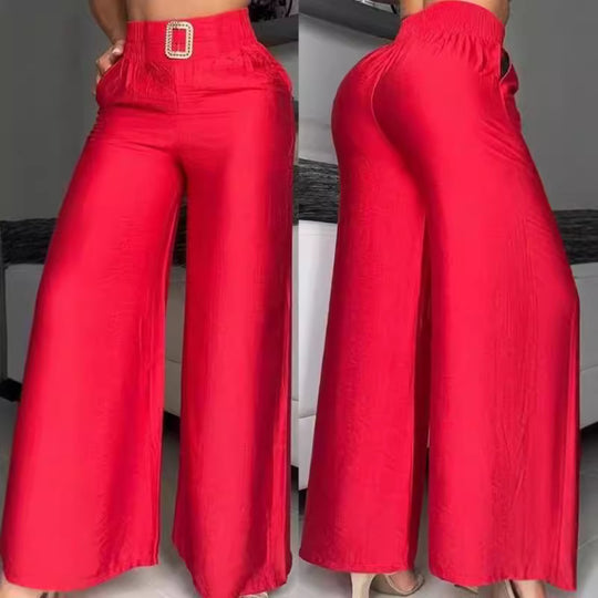 Damen Weit geschnittene Palazzo-Hose mit dekorativem Taillenbund R&B