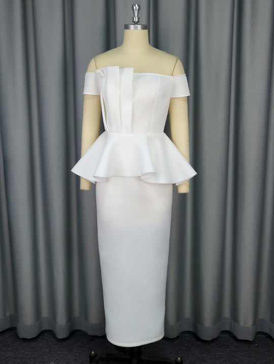 Damen Elegantes Peplum Kleid mit schulterfreiem Oberteil R&B