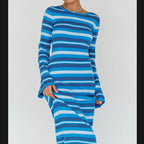 Damen Langarm-Kleid im modischen Streifenlook R&B