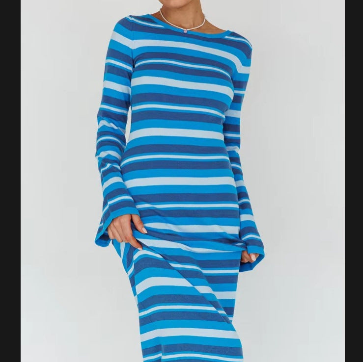 Damen Langarm-Kleid im modischen Streifenlook R&B