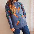 Damen lässiger Pullover mit buntem Karottenmotiv R&B