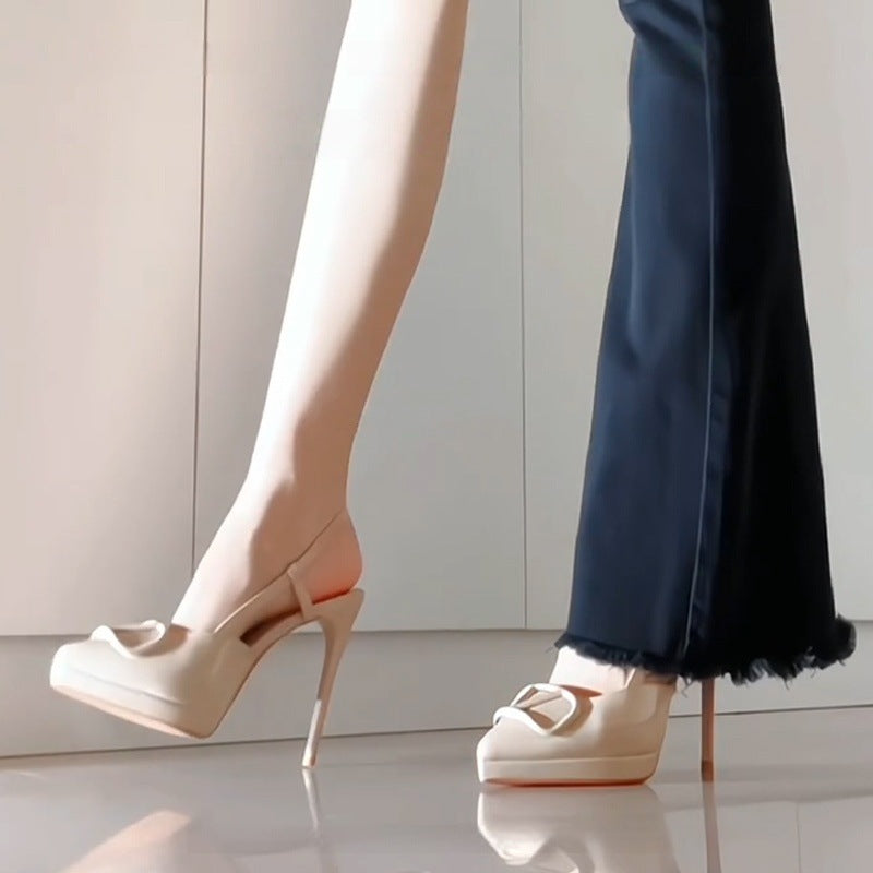 Damen Slingback High Heel Pumps mit dekorativem Knoten-Riemen R&B