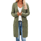 Damen Langer Strickcardigan mit Zopfdesign und praktischen Taschen R&B