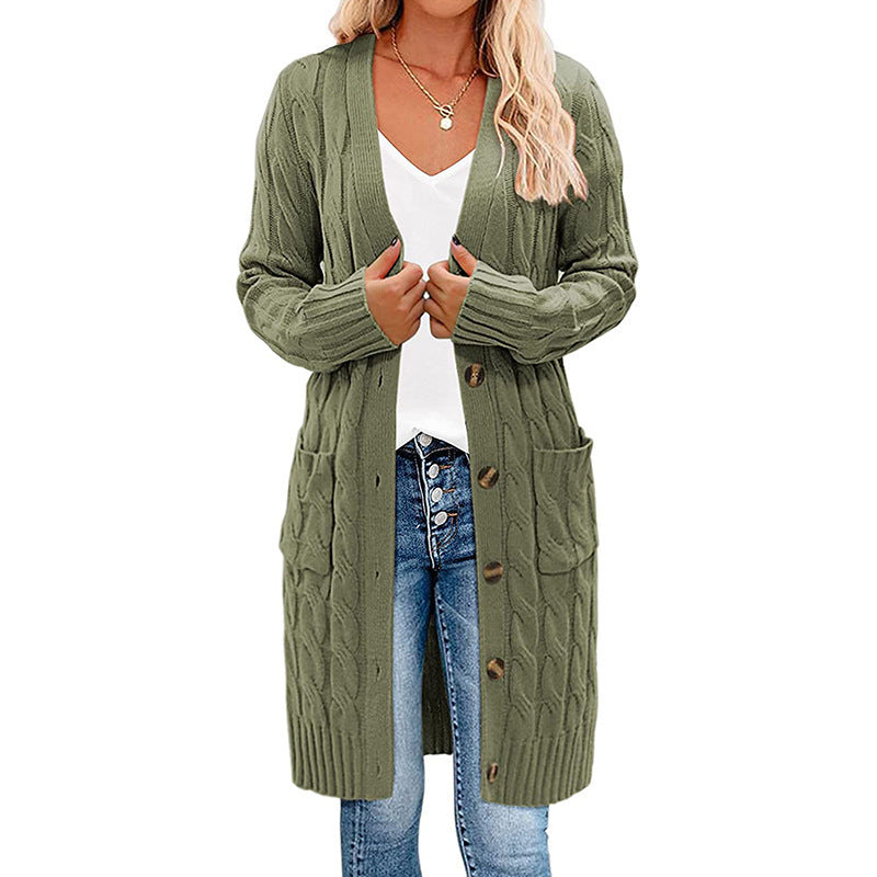 Damen Langer Strickcardigan mit Zopfdesign und praktischen Taschen R&B