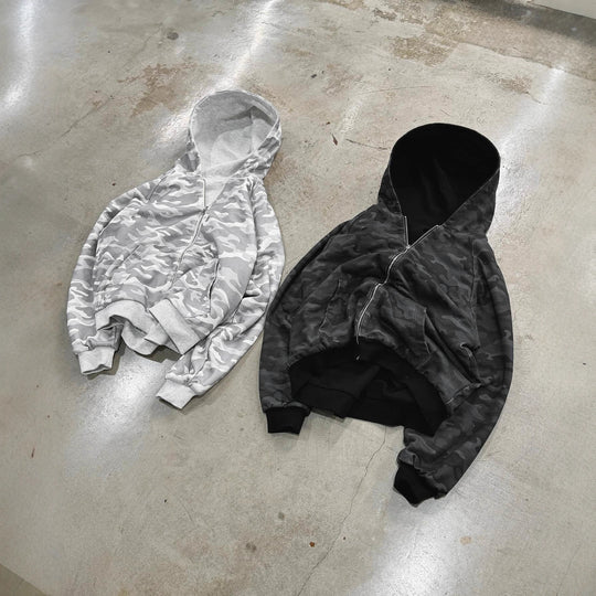 Damen Urbaner Camouflage-Hoodie mit Reißverschluss und lässigem Schnitt R&B
