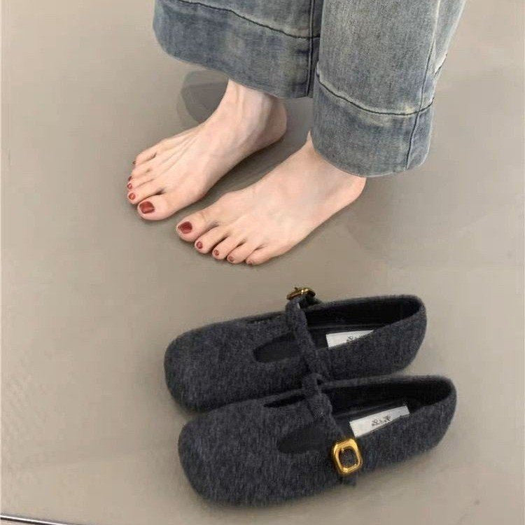 Damen elegante Filz-Ballerinas mit dekorativem Riemchen und bequemer Sohle R&B