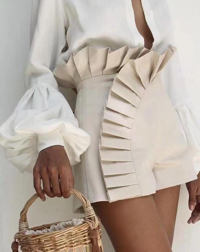 Damen Shorts mit eleganten Rüschendetails und hohem Taillenbund R&B