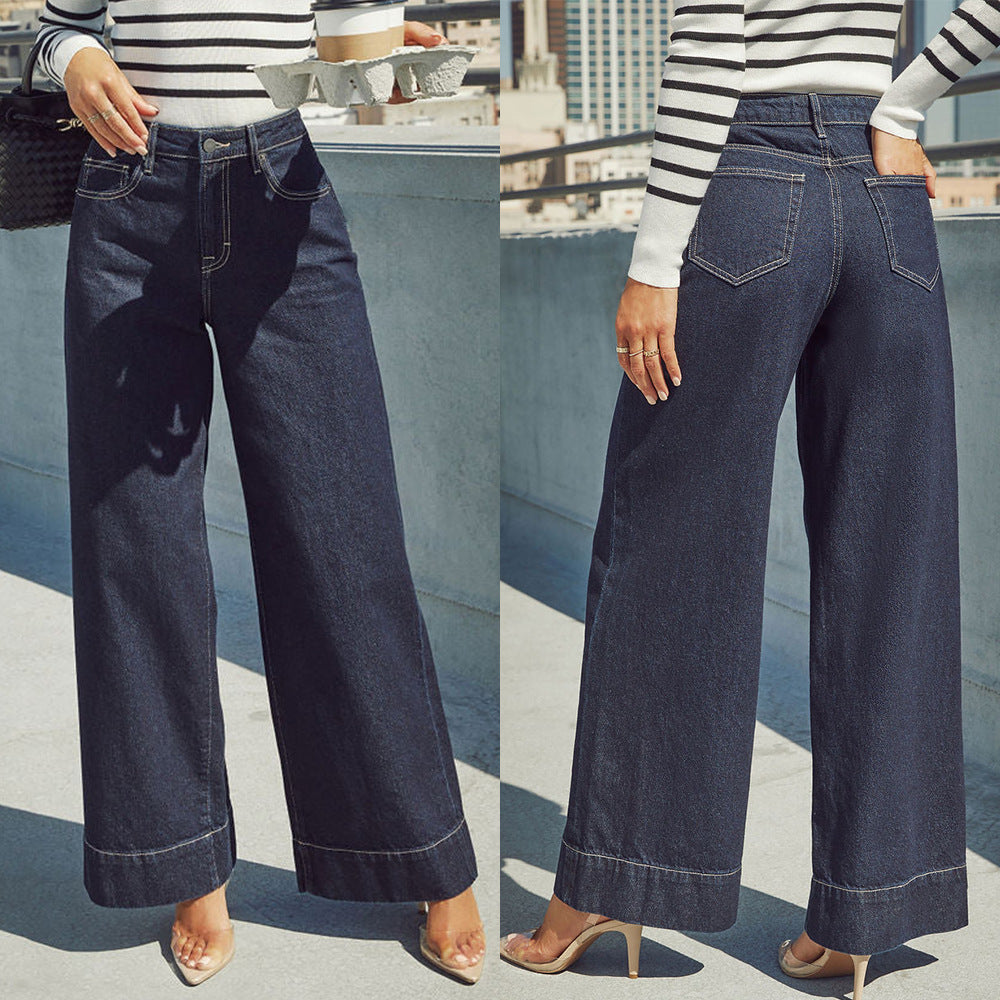 Damen Weit geschnittene Jeanshose mit hohem Bund und eleganter Naht R&B