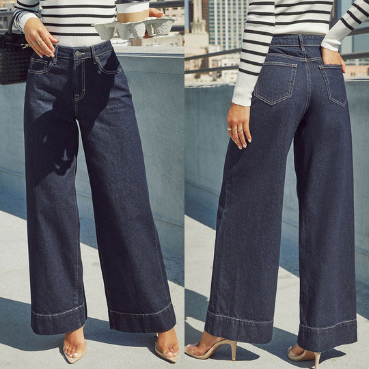 Damen Weit geschnittene Jeanshose mit hohem Bund und eleganter Naht R&B