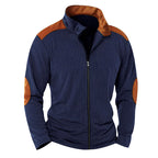 Herren nan strukturierte Strick‑Hybridjacke mit Stehkragen Kontrasteinsätzen und Ellbogenpatches R&B