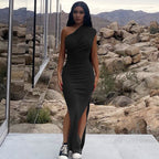 Damen asymmetrisches Schlitz-Maxikleid R&B