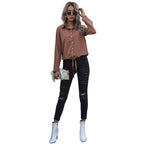 Damen Elegante Bluse mit Krawattenverschluss und Brusttaschen R&B