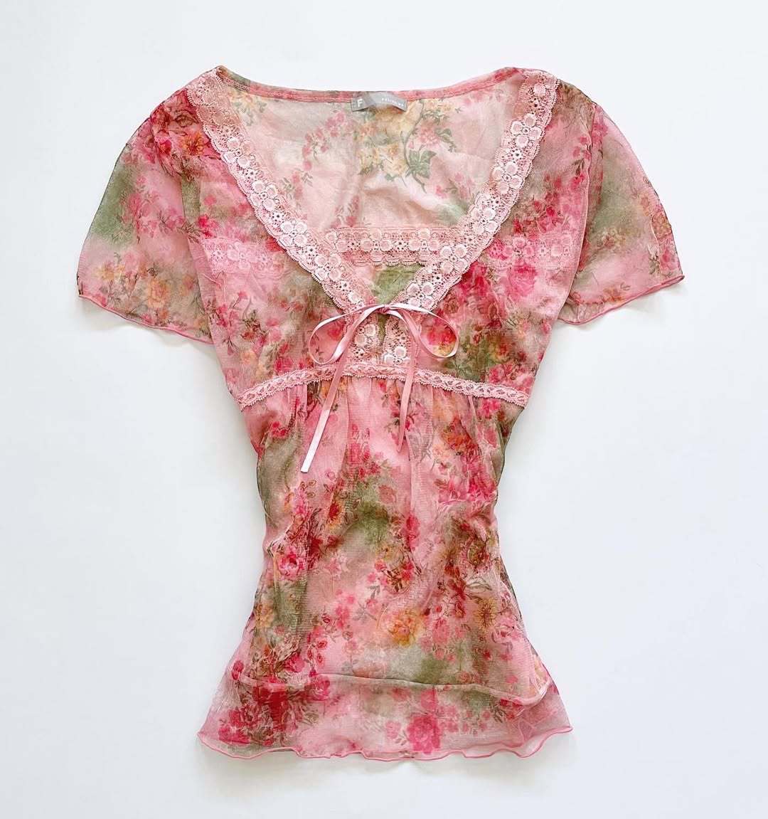 Damen florales Chiffon-Oberteil mit Spitzenakzenten R&B