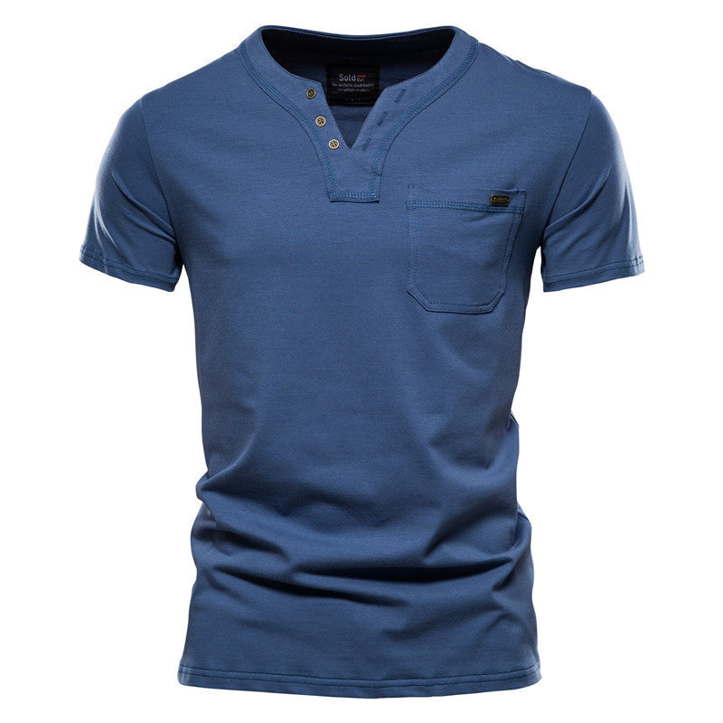Herren Kurzarm-Shirt mit modernem Henley-Ausschnitt und Brusttasche