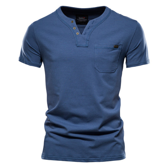 Herren Kurzarm-Shirt mit modernem Henley-Ausschnitt und Brusttasche R&B