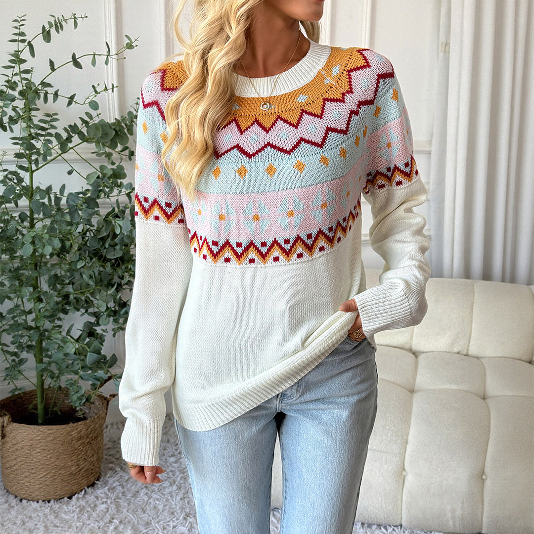 Damen Strickpullover mit traditionellem Muster und überschnittenen Schultern R&B