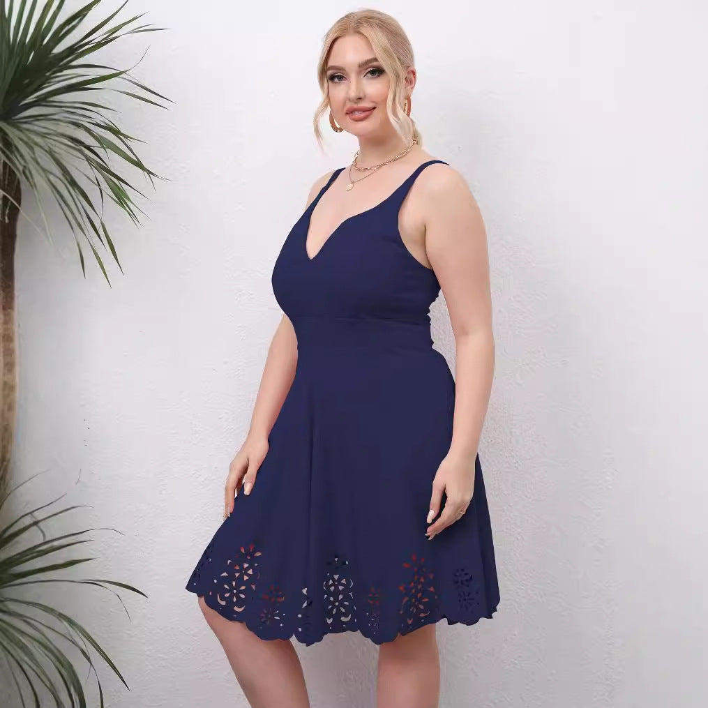 Damen A-Linien Kleid mit floralem Lochmuster R&B