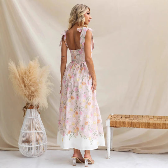 Damen Maxikleid mit verspielten Trägern und floralem Druck R&B