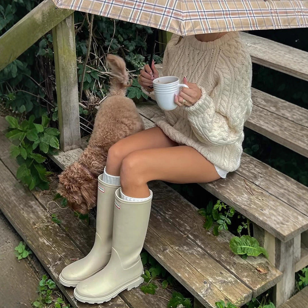 Damen Strickpullover mit Zopfmuster und weiten Ärmeln R&B