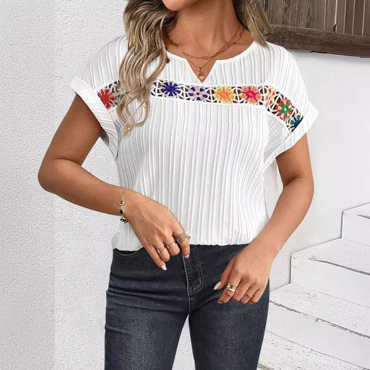 Damen Freizeit Oberteil mit buntem Stickdesign Heidi-Mode