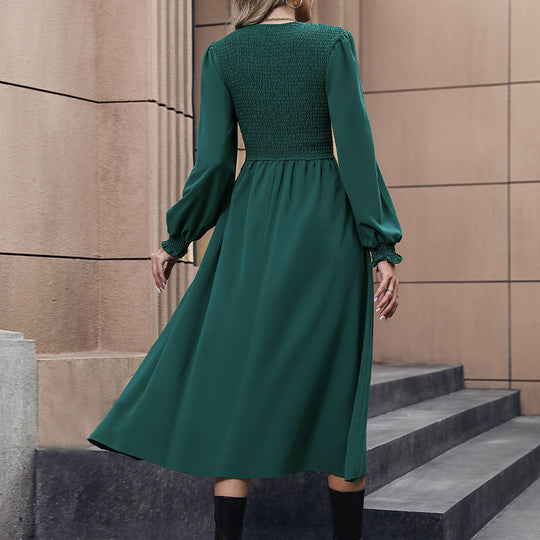 Damen Midi-Kleid mit elegantem Halblangen Schnitt und Raffungsdetails R&B