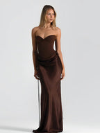 Damen elegantes figurbetontes Abendkleid mit raffiniertem Rüschendesign und verstellbaren Trägern R&B