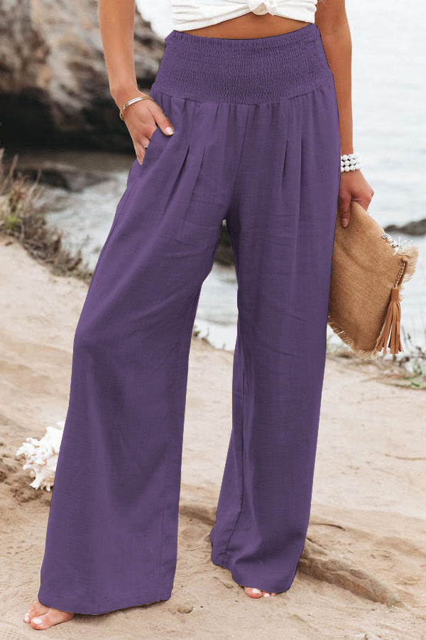Damen Weit geschnittene Sommerhose mit elastischem Bund und eleganten Falten R&B