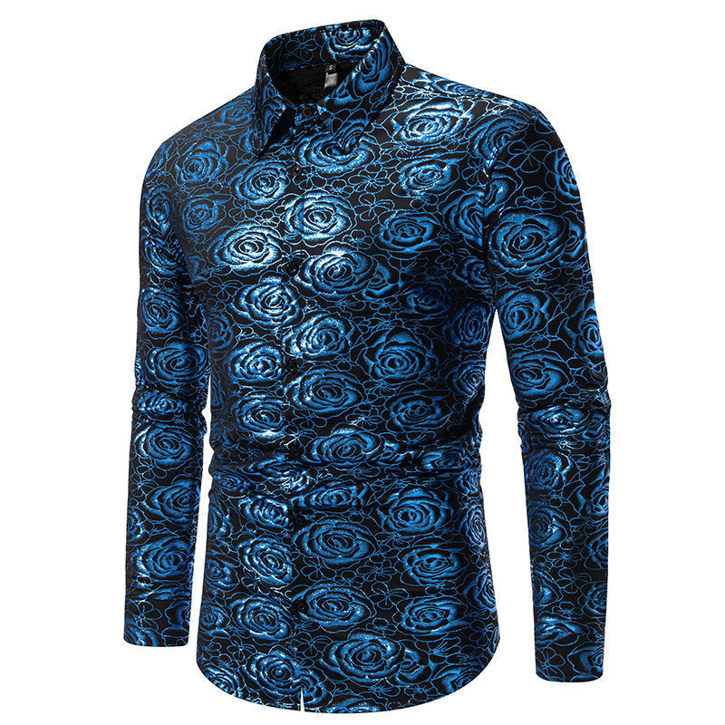 Herren Langarmhemd mit floralem Gold-Design R&B
