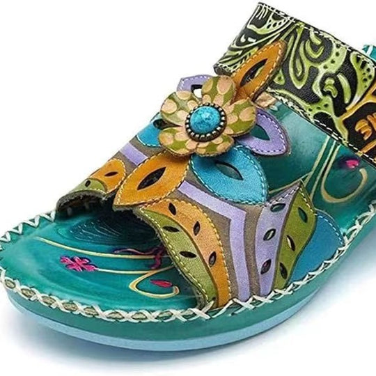 Damen komfortable Riemensandalen mit floralem Design und dekorativen Akzenten R&B
